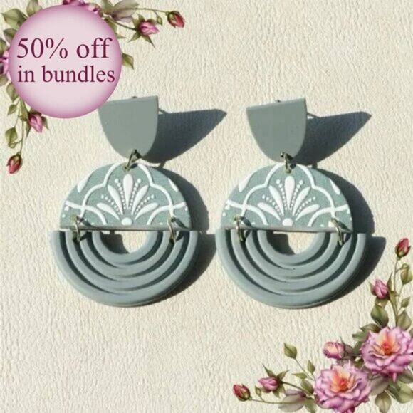 Floral Pattern Round Drop Earrings - Picture 1 of 10
